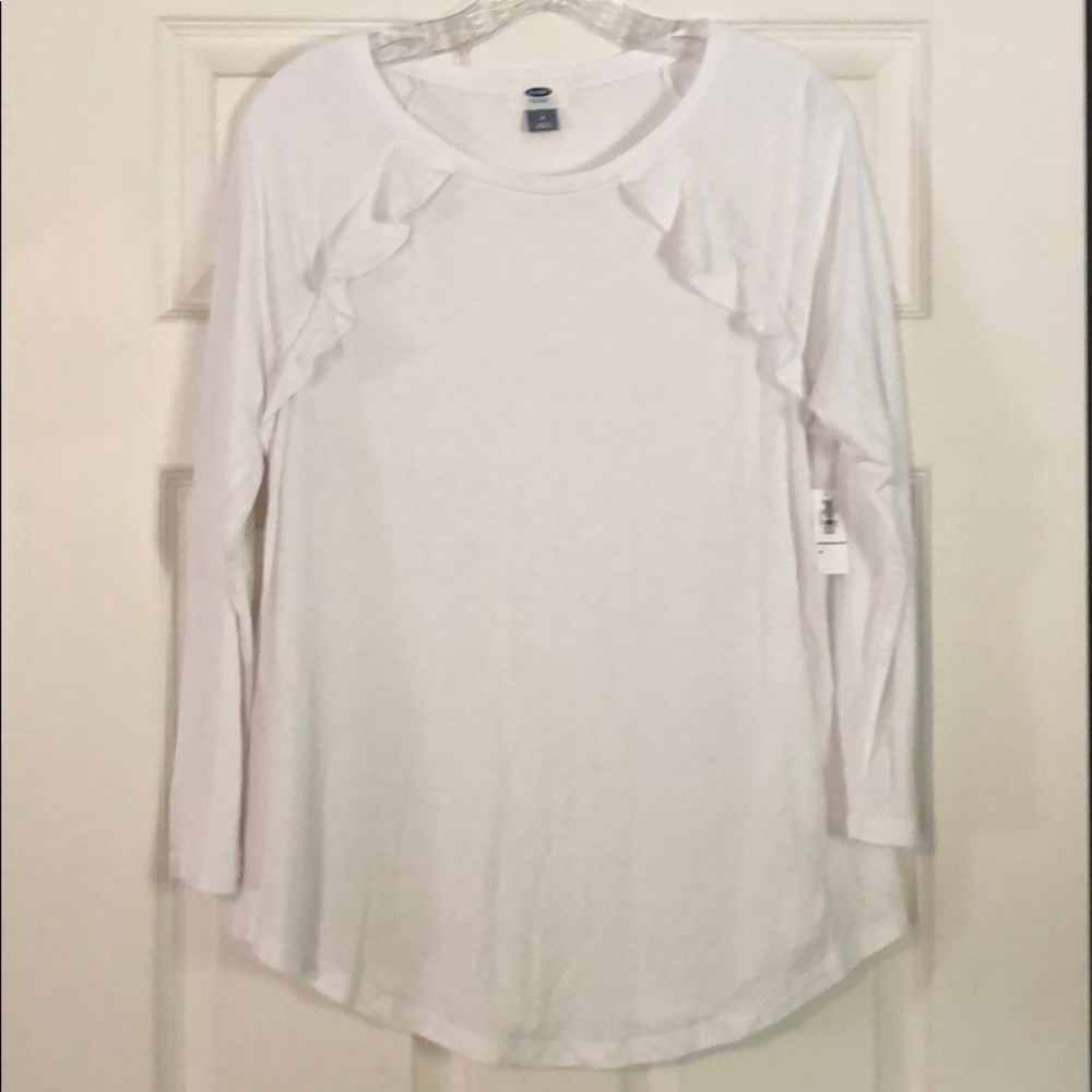 White Ruffle Long Sleeved Tee
